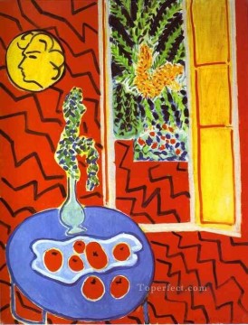 Fauvismo Painting - Bodegón interior rojo sobre una mesa azul Fauvismo